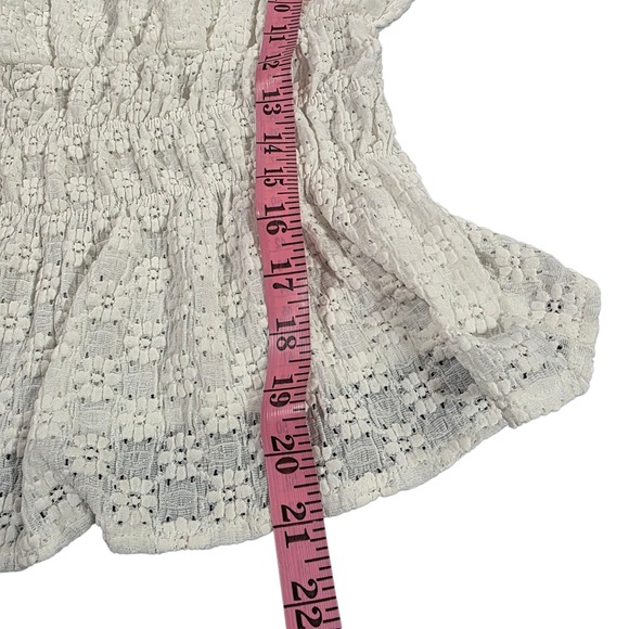 Belle Poque Blouse Top Womens Beige M Smocked Puff Sleeve Floral Stretch‎ Raglan - Picture 11 of 12